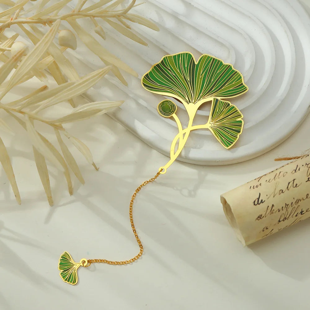 eybag Exquisite Leaf Shape Metal Bookmarks With Tassel Creative Ginkgo Lotus Leaves Book Mark Student Stationery Reading Supplies Gift