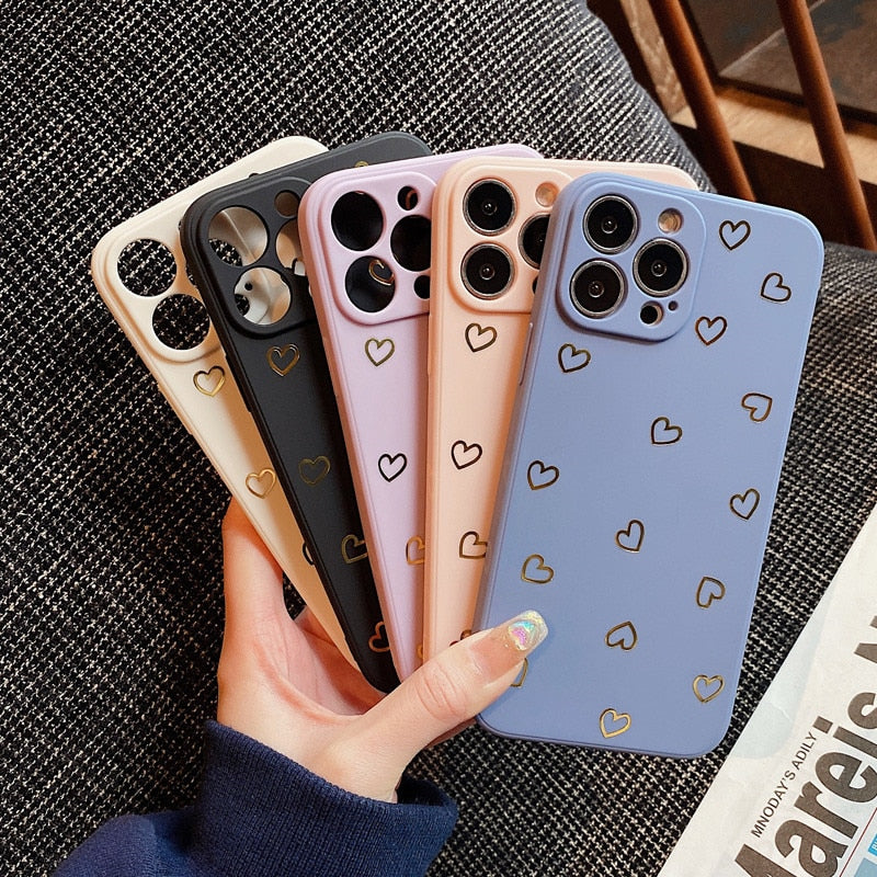 eybag Fashion Candy Color Love Heart Phone Case For iPhone 13 Pro Max 14 Pro Max 11 12 Pro X XR XS Max 7 8 14Plus Soft TPU Cover