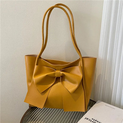 eybag PU Leather Women Tote Bags Large Capacity Fashion Bow Ladies Shoulder Bags Casual Chic All-Match Handbags