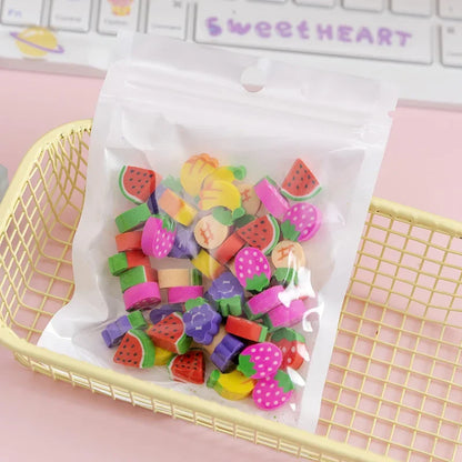 eybag 50pcs/bag Kawaii Fruit Animals Erasers Mini Cute Rubber Pencil Eraser for School Kids Gifts Korean Stationery Office Supplies