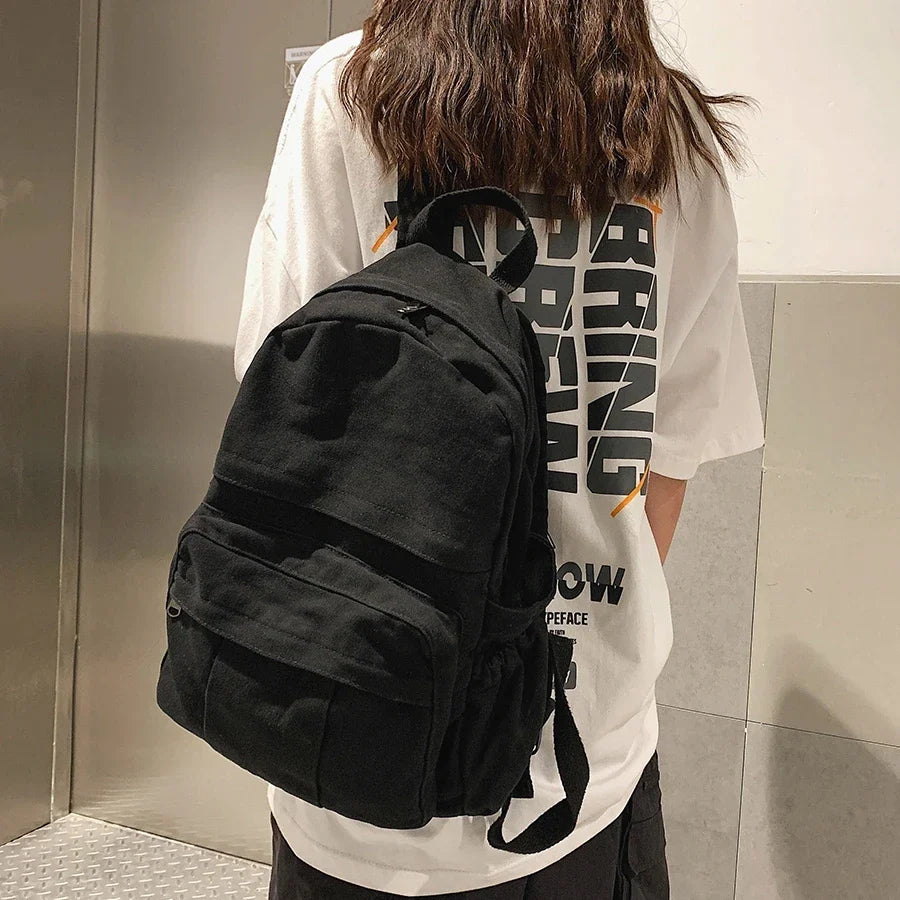 eybag Vintage Casual Backpack Women Travel Bag Fashion Canvas High Capacity Solid Women's Backpack Student Zipper School Bag Unisex