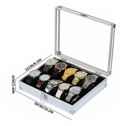 eybag 6/10/12 Slots Watch Box Jewellery Display Storage Case with Glass Top Exquisite Mens Watch Organizer Metal Watch Holder Showcase