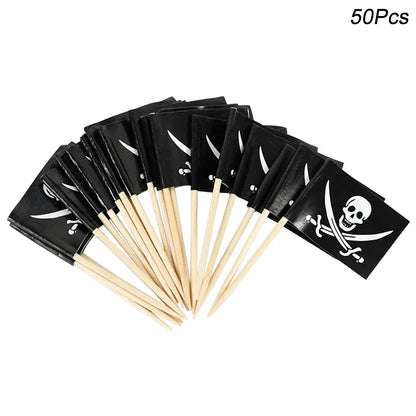 -Pirate Flag Toothpicks Cupcake Topper For Kids Boys Pirate Theme Birthday Party Cake Decoraiton Halloween Cocktail Pick Supplies