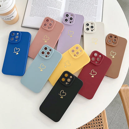 eybag Candy Color Silicone Phone Case For iPhone 14 Pro Max 11 12 13 Pro X XR XS Max 7 8 Plus Cute Love Heart Frame Soft Cover