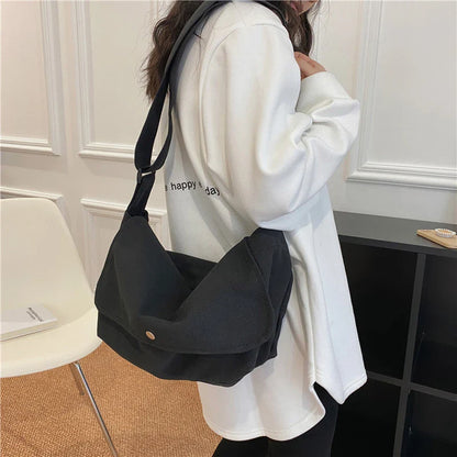 eybag Fashion Women Shoulder Messenger Bag Solid Simple Canvas Spring Shopping Bag Female Tote Crossbody Bag For Women Ladies Handbag