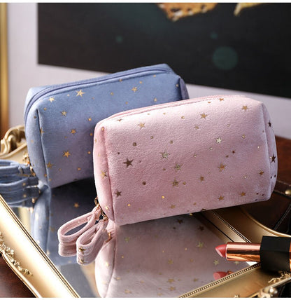 eybag flannel Cosmetic Bag Anytime Portable Velvet Star Clutch Bag Simple Carry-on Change Lipstick Storage Bag