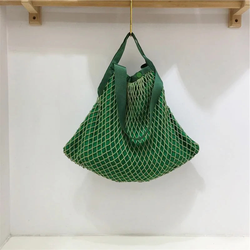 eybag Fashion Design Stitching Design Woven Net Bag for Women Handbag  Large Capacity Casual Ladies Shoulder Bag Big Totes