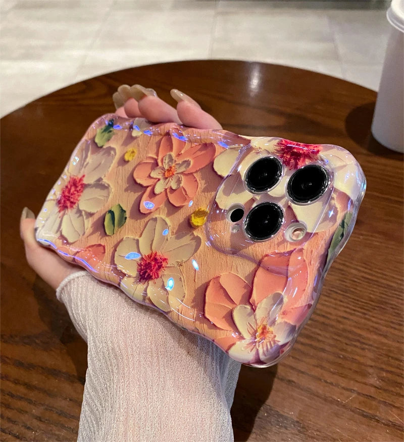 eybag Luxury Laser Pink Glitter 3D Painting Flowers Phone Case For Iphone 11 12 13 14 15 Pro MAX Shockproof Bumper TPU Soft Back Cover