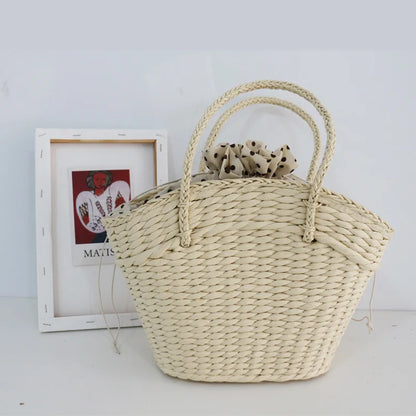 eybag New Straw Woven Bag Women's Handbag Beach Bag Dumpling Shaped Drawstring Woven Bag Accompanied by a Gift Basket