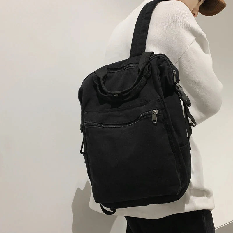 eybag Solid Canvas Women Backpack Double Handle Leisure Female College Student Backpack Unisex Laptop Bag Girl Travel School Bag