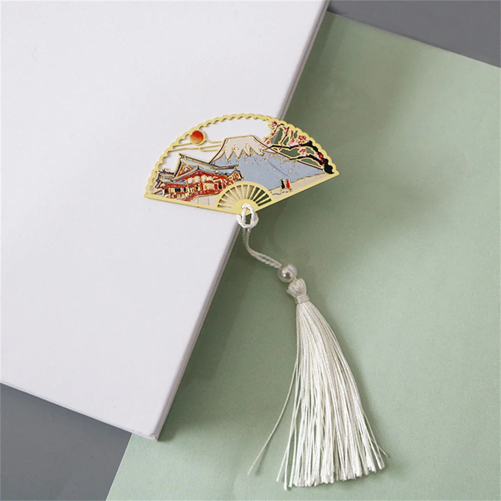 eybag Exquisite Hollow Fan Shape Bookmarks With Tassel Beautiful Chinese Style Metal Book Mark Student Stationery Reading Supplies