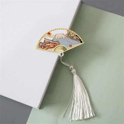 eybag Exquisite Hollow Fan Shape Bookmarks With Tassel Beautiful Chinese Style Metal Book Mark Student Stationery Reading Supplies