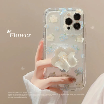 eybag Flower Floral Transparent Phone Case for IPhone 15 14 13 12 11 Pro Max Plus Fashion Cute Shockproof Soft Cover Funda with Holder