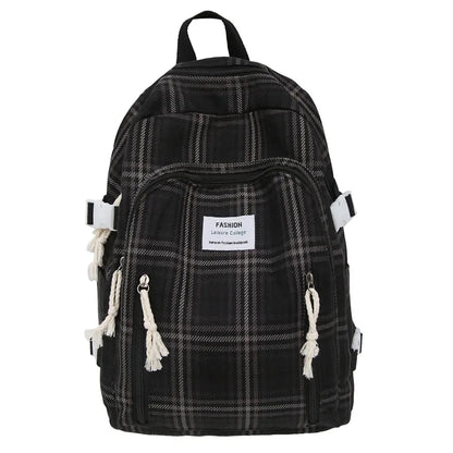 eybag Fashionable Plaid Canvas Female Backpack Student School Bag Backpack Girl School Bag Large Capacity Travel Backpack