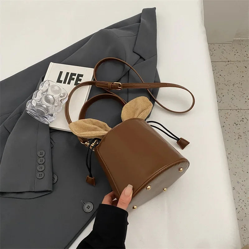 eybag French PU Bucket Bags Single Root Handbag New Trendy Fashion Shoulder Crossbody Bucket Bag Popular This Year