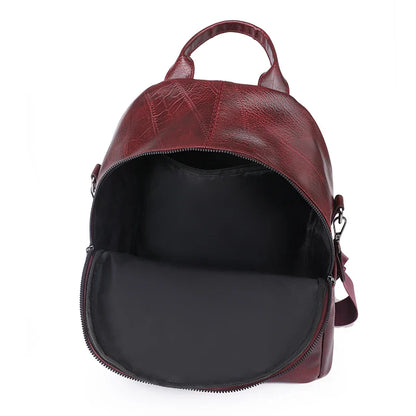 eybag Burgundy PU Leather Backpacks For Women Solid Vintage Small Satchels For Girl Fashion Cute Small Book Bags Shoulder Packages