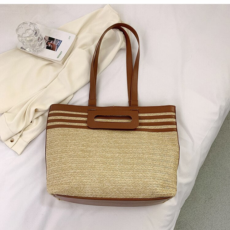 Lkblock Large Capacity Bag 2022 New Bag Women's Bag Summer Popular Woven Straw Bag Shoulder Bag Handbag Beach Resort Style Tote Bag