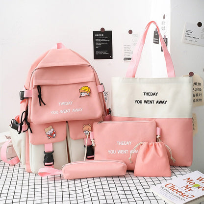 eybag Five piece set of large capacity Korean female junior high school students' backpack Fashion campus students' backpack