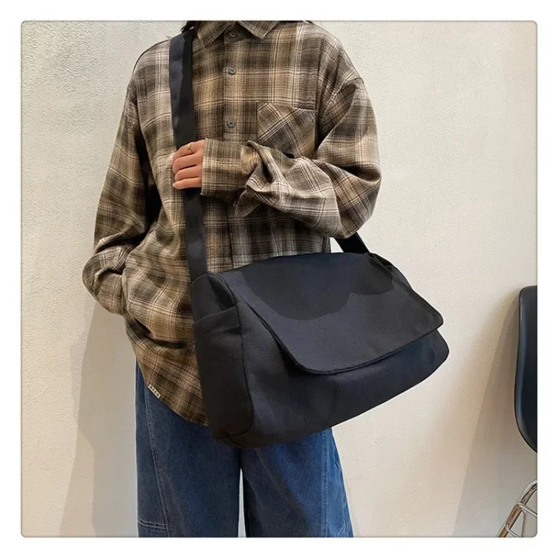 eybag Large Capacity Flap Casual Shoulder Phone Bag New Japanese Crossbody Solid Color Simple Student Canvas Bag