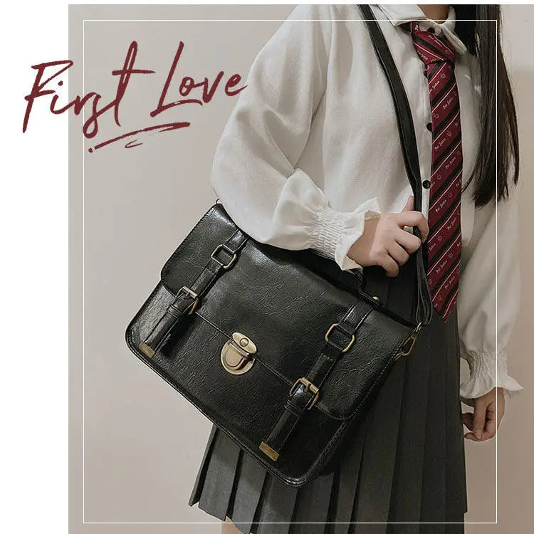 eybag Japanese Preppy Style JK Uniform Shoulder School Bags Women PU Leather Large Briefcase Tote Handbag For Girls Backpack