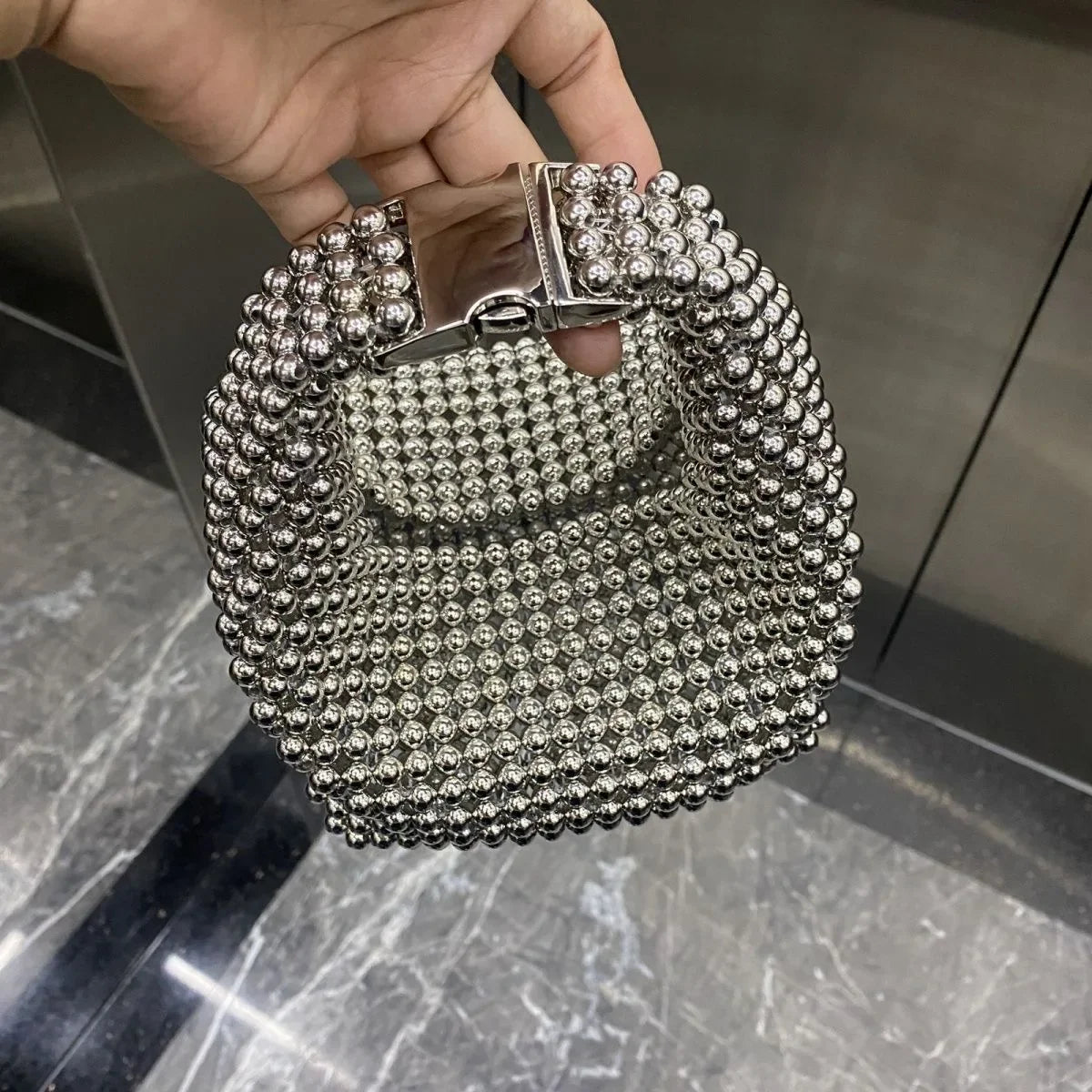 eybag New Silver Beaded Handbags For Women Fashion Trendy Portable Purse Party Beading Shoulder Tote Bags