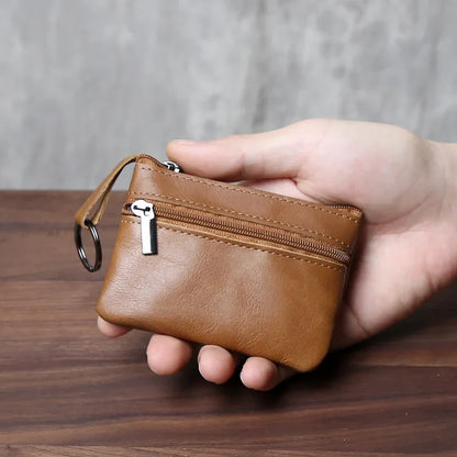 eybag Retro Genuine Leather Mini Zero Wallet For Men And Wom, Solid Color Top Layer Cowhide Zipper Small Card Bag, Minimalist Coin Bag