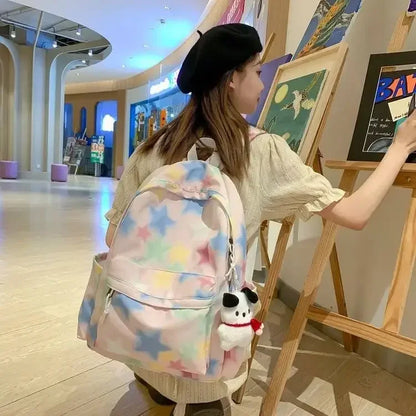 eybag Korean 2024 New Colorful Star College Student Schoolbags Japanese Tie Dyeing Large Capacity Personalized Backpack for Women Ins