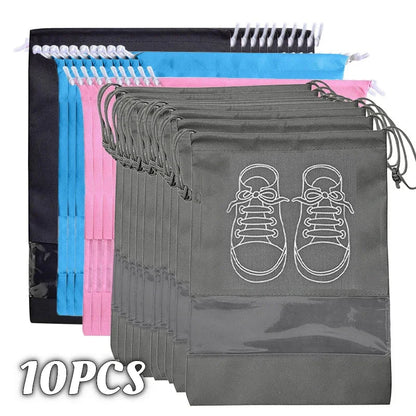 eybag 10/5pcs Shoes Storage Organizer Bags Non-woven Travel Portable Closet Bag Waterproof Pocket Clothing Tranparent Hanging Bag