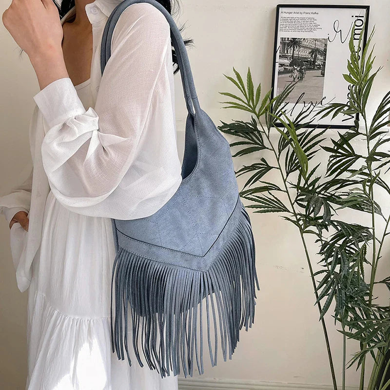 eybag Fashion Trending New in Women Shoulder Bags Luxury Designer Totes Handbags For Women 2024 Tassel Female Purses Suede Bucket Bag