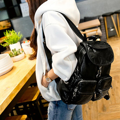 eybag Women Large Backpack Casual PU Leather Travel Bag Female School Backpacks Fashion Soft Leather Backpack for Teenage Girls