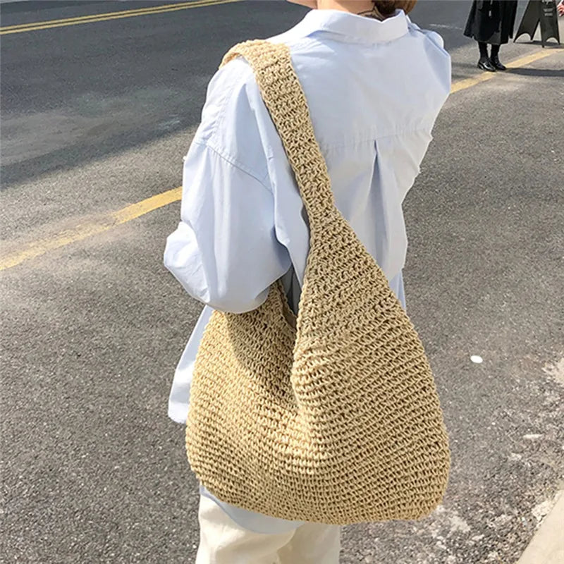 eybag Fashion Straw Weave Tassel Women Shoulder Bags New Female Handbags Large Capacity Summer Beach Straw Bags Casual Tote Purses