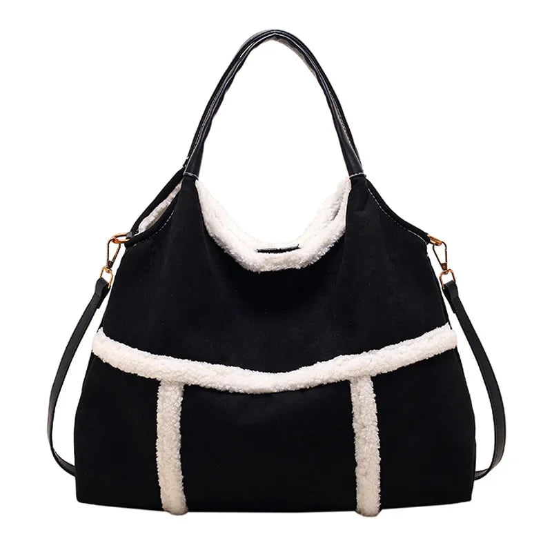 eybag Black Handbags Autumn Large Capacity New Suede Tote Stylish Simple Plush Bag Crossbody Bag