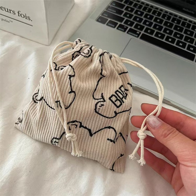 eybag Cute Corduroy Small Coin Purse Drawstring Bag Handbags Woman Jewelry Lipstick Cosmetic Tote Rope Bags Storage Pouch String Bag