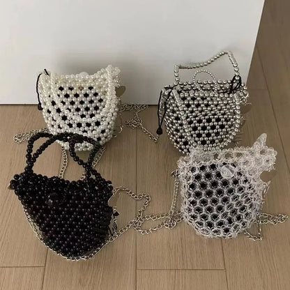 eybag 2024 Retro Pearl Bucket Women's Crossbody Bag Сумка Fashion INS Silver New in Handbag Handwoven DIY Beaded Bags Bolso De Hombro