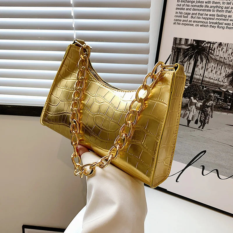 eybag Luxurious Gold Hobo Bag For Women Leather Hobos Retro Chain Crossbody Bag Small Phone Bag Design Clutch Bag Female Bolsa