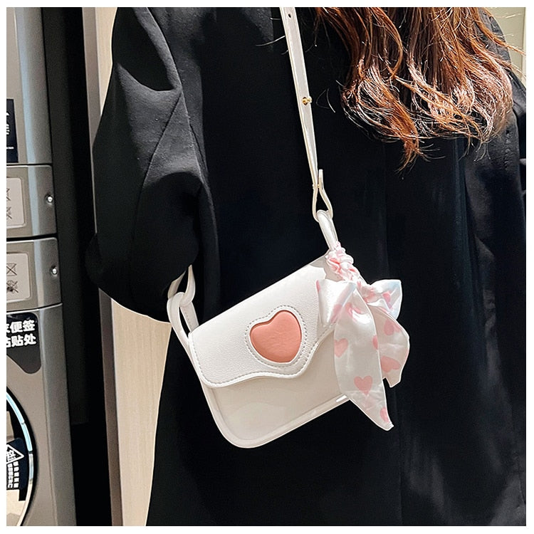 eybag Cute Love Heart Women's Small Square Shoulder Bags Fashion Female Messenger Bag Simple Ladies Crossbody Purse Handbag with Scarf