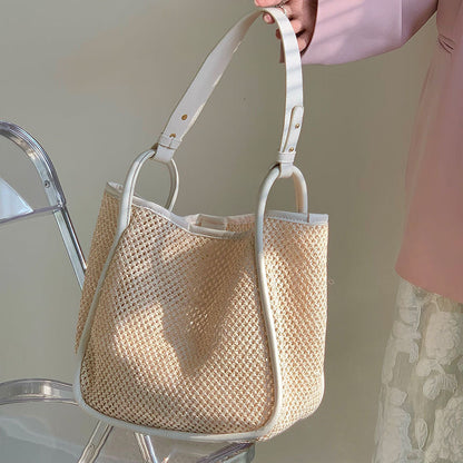 eybag 2022 Fashion Hand-held Straw Woven Bag Luxury Designer Handbag Women Tote Bag Large-capacity Shoulder Bags Lady Hollow Beach Bag