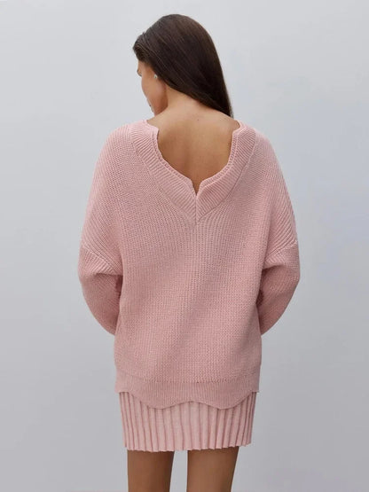 eybag Elegant Red Backless Sweater for Women Sexy Cut Out Long Sleeve Knitted Pullovers Fall Winter Casual Loose-fit Knitwear 2024