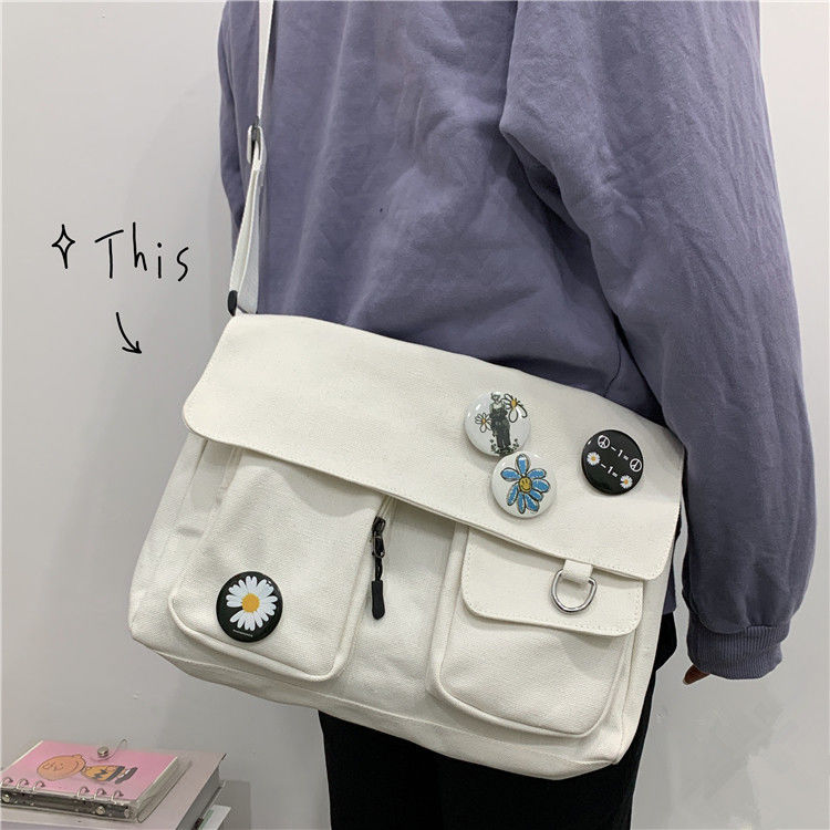 eybag Canvas Crossbody Bags Youth Fashion Casual Large Capacity Ladies Shoulder Bag Solid Color Women Messenger Bag with Pendant