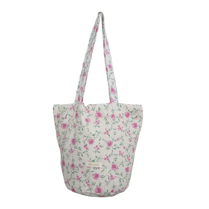 eybag 1 Pc Aesthetic Pink Floral Shoulder Bag for Women Retro Korean Fashion Tote Bag for Student Portable High Capacity Storage Bag