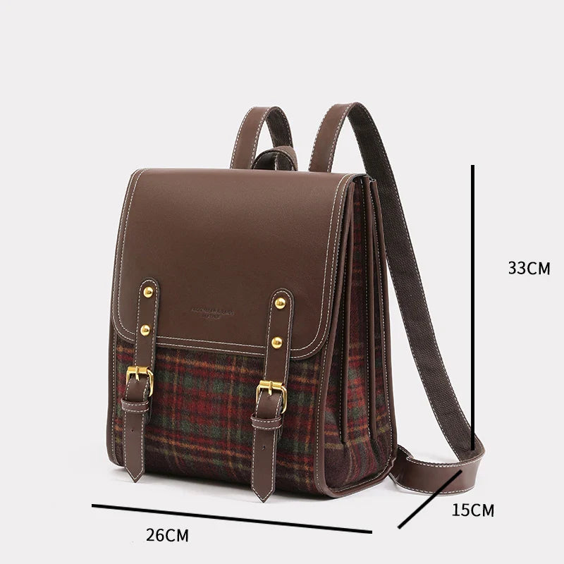 eybag High Capacity Bag  New Leisure Retro Backpack Plaid Women's Handheld Korean Schoolbag For Teen Girls Female Travel Backpack