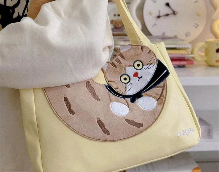 eybag Cute Cat Large Capacity Storage Bags Handbag Shoulder Bags Armpit Bag Kawaii Canvas Bag Women Bags Tote Bag HandBags