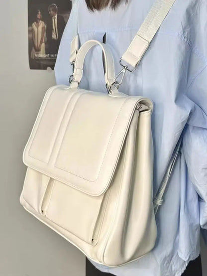 eybag Preppy Style White Backpack Women Vintage Harajuku Pu Leather Y2k Mochila Female High Street Casual Crossbody Bags Chic