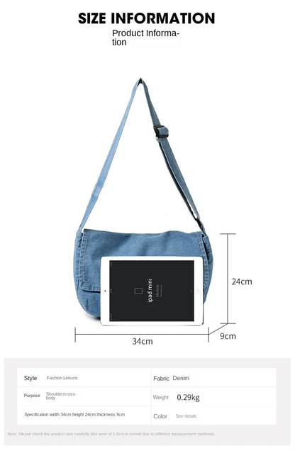 eybag Art Design Simple Couple Bag Pure Jeans Crossbody Bags For Women and Men Unisex Shoulder Bag Book Bag Satchels Messenger Bag