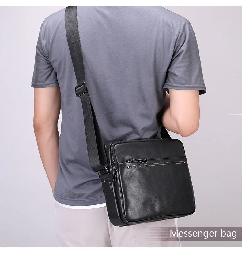 eybag Fashion Genuine Leather Men’s Messenger Bags High Quality Real Cow Leather Male Crossbody Bag Simple Business Men Purse Bags