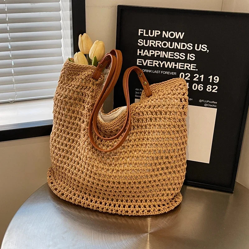 eybag Large Woven Straw Tote Handbags and Purses Shouler Bags for Women New Casual Summer Beach Ladies Messenger Bags High Quality