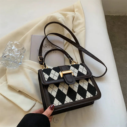 eybag New Retro Plaid Small Square Bags Fashionable Shoulder Handbags Ins Checkered Crossbody Bags Fashionable Portable