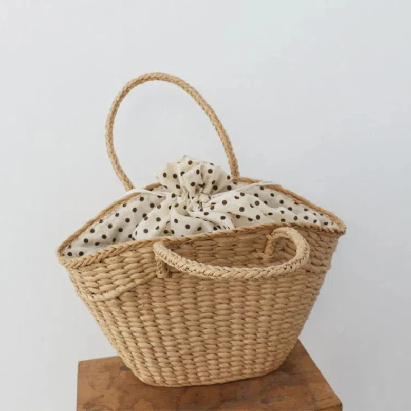 eybag New Straw Woven Bag Women's Handbag Beach Bag Dumpling Shaped Drawstring Woven Bag Accompanied by a Gift Basket