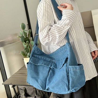 eybag Denim Crossbody Bags for Women Japanese Style Unisex Casual Pocket Books School Bag for Students Shoulder Bags Large Jeans Bag