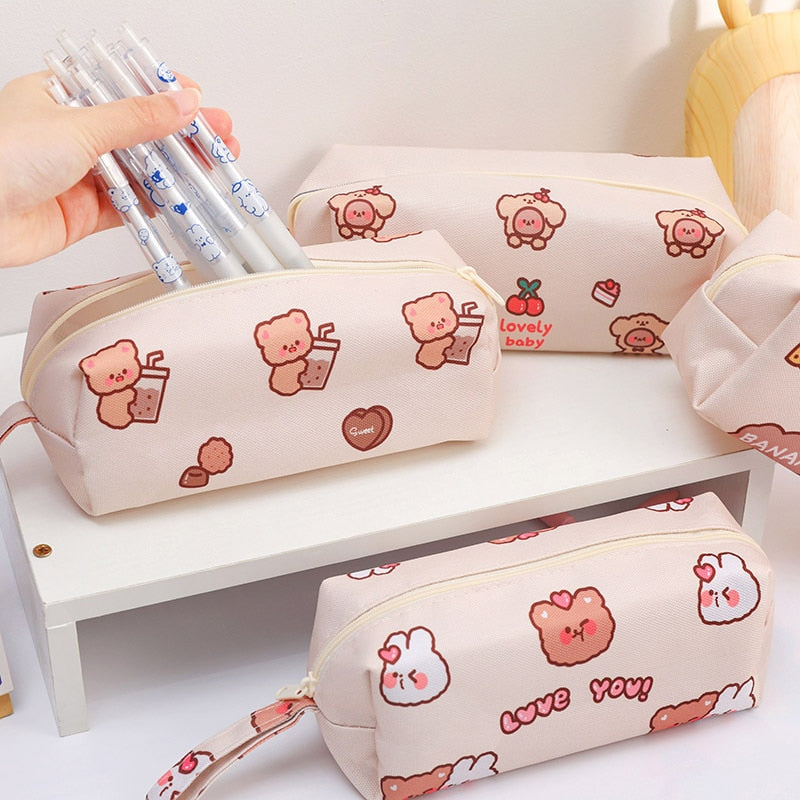 eybag Cartoon Little Bear Canvas Pencil Case Large Capacity Pencil Case Desktop Stationery Organizing Storage Bag